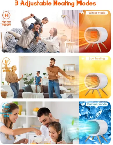 Miniatura 5 de Lindo calentador de espacio, calentadores de espacio portátiles para uso en interiores, calentador de escritorio eléctrico pequeño de 1000 W