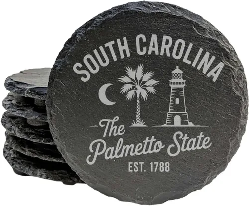 Miniatura 31 de Rustic Slate Coasters Set of 6, Round 4" with South Carolina 'Home Sweet Home' Design, for Holidays, Birthdays, Housewarming, She-Shed, Man Cave