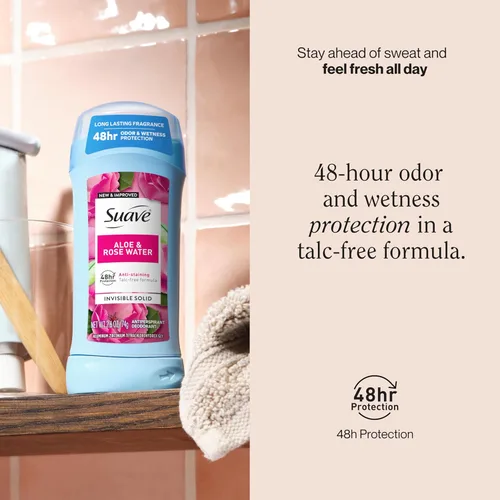 Miniatura 2 de Suave Desodorante antitranspirante para mujeres, desodorante invisible para las axilas, protección contra olores y humedad, aloe y agua de rosas