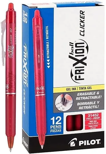 Miniatura 2 de PILOT FriXion Clicker - Bolígrafos de gel borrables, recargables, punta fina (0.7mm), tinta roja, paquete de 12 - Bolígrafos de escritura suave