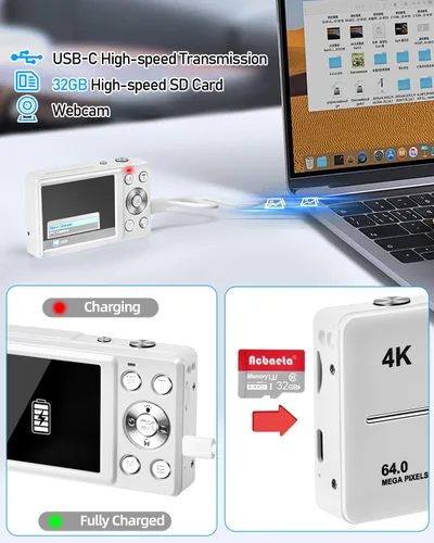 Miniatura 6 de Cámara digital 4K para fotografía, enfoque automático de 64 MP, tarjeta TF de 32 GB, pantalla LED de 2.8 pulgadas, zoom 18X, antivibración, cámaras