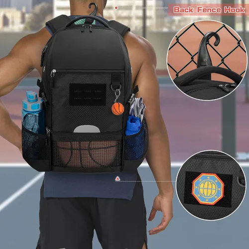 Miniatura 6 de DSLEAF - Mochila de baloncesto para hombres, bolsa de fútbol con compartimento para pelota y zapatillas para baloncesto, fútbol, entrenamiento