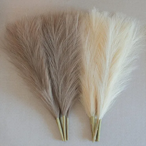 Miniatura 20 de Hierba de pampa sintética decorativa, 18 pulgadas/45 cm, hierba artificial de pampas esponjosa, arreglo floral pomposo de 6 tallos para decoración