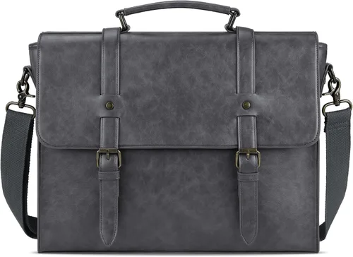 Miniatura 8 de Bolso bandolera de cuero para hombre, estilo vintage, de 15.6 pulgadas, impermeable, de cuero, para laptop, bolsa de hombro grande, bolsa de hombro