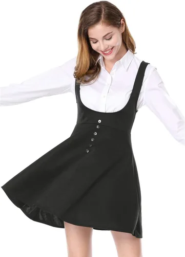 Allegra K Vestido de mujer Cottagecore con tirantes delgados, vestidos de delantal para mujer