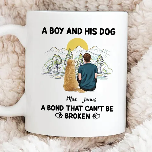 Miniatura 4 de Gossby Taza personalizada con texto en inglés «A Boy and His Dog», regalo personalizado para dueños de perros y hombres con diseño, nombre, razas
