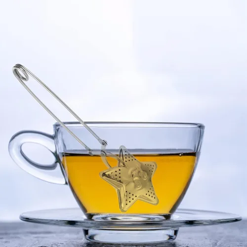 Miniatura 4 de NUOBESTY Juego de 2 infusores de té de acero inoxidable con clip de agarre largo en coladores de té en forma de estrella y luna para preparar hojas