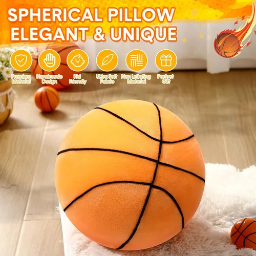 Miniatura 3 de Yousoontic Almohada de baloncesto de 10.8 pulgadas, cojín redondo esponjoso con forma de baloncesto, almohada de felpa para decoración de sofá