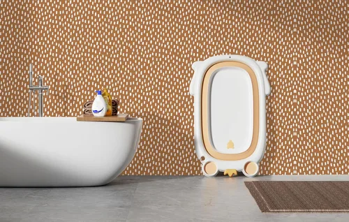 Miniatura 4 de HAOKHOME Papel tapiz para despegar y pegar, diseño de puntos modernos y bohemios, extraíble, para baño, color caramelo/blanco, papel de contacto