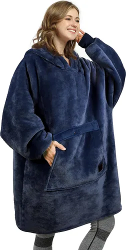 Miniatura 19 de Catalonia Sudadera extragrande tipo manta con capucha, sudadera de sherpa portátil para adultos, hombres y mujeres