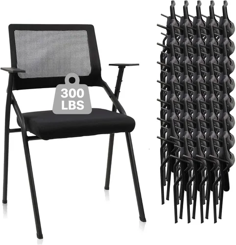 Miniatura 19 de CLATINA Sillas de oficina apilables y plegables con soporte lumbar ergonómico y cojín de asiento grueso, silla de recepción de tela de malla