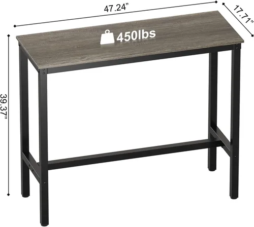 Miniatura 6 de Teraves Mesa de bar, mesa de bar con altura de barra, mesa de altura de mostrador con marco de metal resistente, mesa rectangular alta para cocina