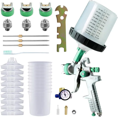 Pulverizador de pintura con taza rápida de mezcla de pintura, kit de pistola de pintura en aerosol HVLP contiene boquillas de 1.4, 1.7 y 0.079 in,