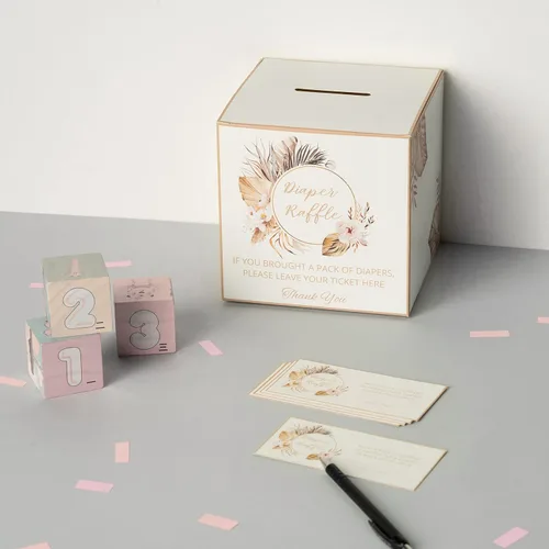 Miniatura 5 de 50 boletos para sorteo de pañales para baby shower, juegos de baby shower, decoraciones bohemias para baby shower, caja de rifa de pañales para baby