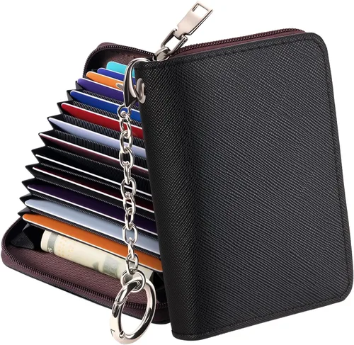 Miniatura 33 de Mayski - Cartera para tarjetas de crédito con cremallera para mujeres, tarjetero pequeño de acordeón, llavero, tarjetero para tarjetas de Manzana