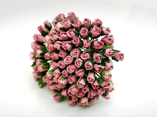 Miniatura 2 de PLFlower - Juego de 100 pequeños brotes de rosas rosas de color rosa polvoriento, flor de morera, hecho a mano, tamaño de boda, 0.15 pulgadas, álbum