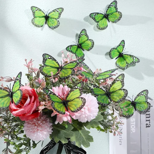 Miniatura 6 de Syhood 24 piezas de decoraciones de mariposa monarca verde esmeralda de 4.7 pulgadas, artificiales 3D falsas grandes mariposas verdes salvia