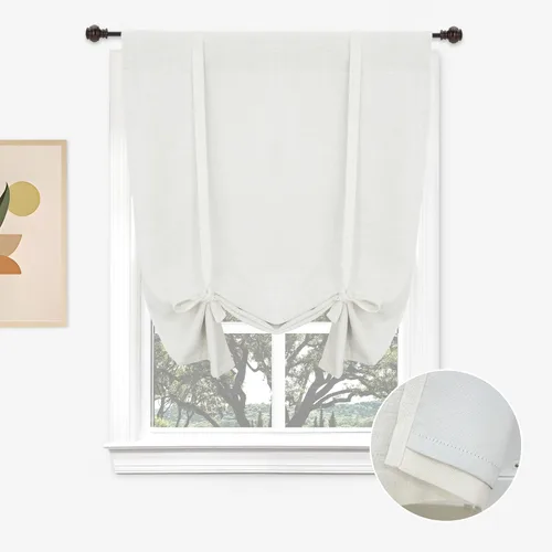 Miniatura 30 de DriftAway - Cortinas de Lino con Doble Capa, Blackout, de Atar, con Aislaje Térmico, Totalmente Forradas, Estilo Globo Romano, para Baño, con Lino