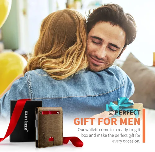 Miniatura 80 de RUNBOX - Carteras delgadas para hombre, cartera de piel con pinza para el dinero, cartera de bolsillo frontal con bloqueo RFID, tarjetero