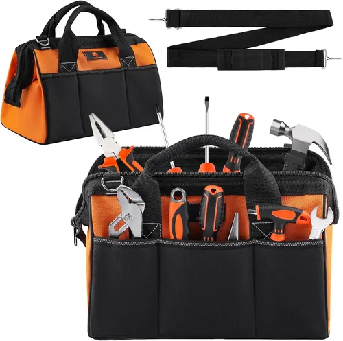 Bolsa de Herramientas de 14'', Organizador de Herramientas con Bolsillo Exterior Grueso Impermeable, Bolsa Resistente con Correa para el Hombro para
