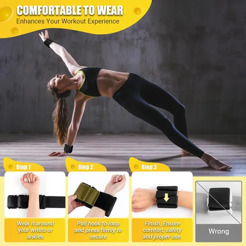 Miniatura 6 de Pulseras de pesas de tobillo y muñeca de 4 libras / 2 libras para mujer, pulsera de pesas ajustables de silicona para pilates, sujetadores