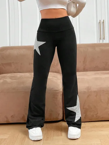 Miniatura 3 de COZYEASE Pantalones largos con estampado de estrellas y cintura elástica para mujer, pantalones largos con estampado geométrico