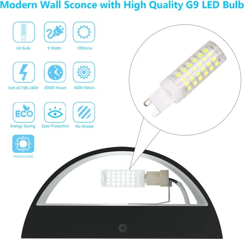 Miniatura 3 de Aipsun Juego de 2 apliques de pared LED modernos negros para interiores, con cable arriba y abajo, para sala de estar, dormitorio, pasillo, pasillo