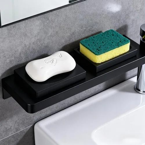 Miniatura 7 de Jabonera negro mate, jabonera mate, soporte para jabón para baño, cocina, lavadero, tocador para colocar jabón, esponjas, bandeja de joyería