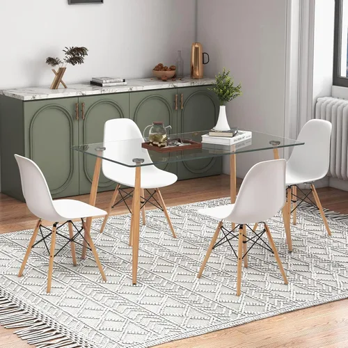 Miniatura 2 de Tangkula Juego de 4 mesas de comedor para 4, mesa y sillas de cocina modernas, mesa y sillas de cristal para sala de estar pequeña, cocina Natural +