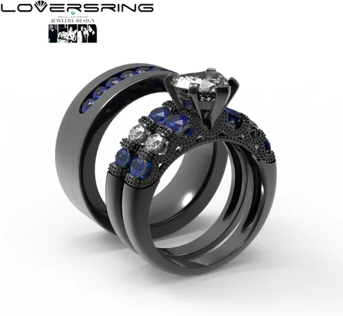 Miniatura 55 de Conjunto de dos anillos de boda para él y para ella, anillos para parejas. Anillos de compromiso para novia en acero inoxidable chapado en oro Blanco