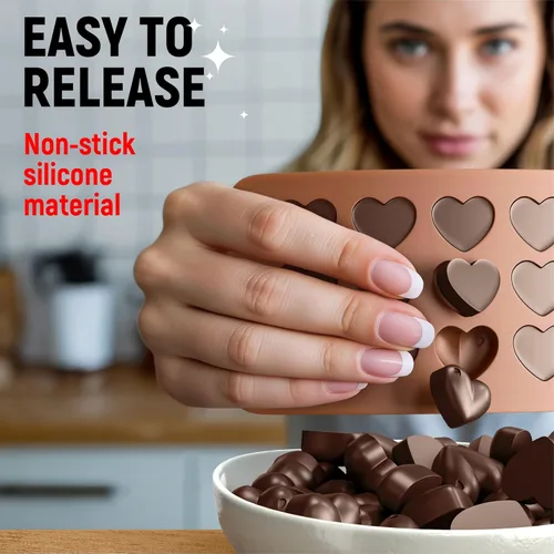 Miniatura 5 de Moldes de silicona para chocolate – Juego de 6 – Moldes antiadherentes y de grado alimenticio para caramelos de gelatina, trufas, derretidos de baño