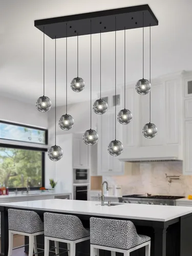 Miniatura 38 de ykolupty Escalera LED de 10 luces LED moderna con globo de cristal, lámpara colgante grande para techos altos, accesorios de iluminación de entrada