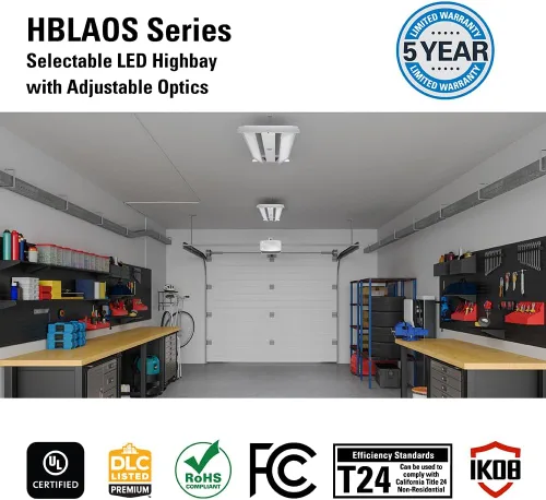 Miniatura 5 de Metalux HBLAO HBLAO - Luz LED de 2 pies de altura para tienda, equivalente a 400 W, 24,000 lúmenes, óptica ajustable, CCT seleccionable