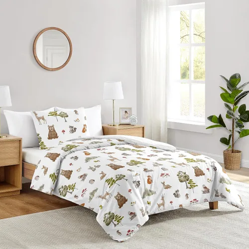 Miniatura 7 de Sweet Jojo Designs Juego de edredón de bosque forestal con animales para niños y niñas, unisex, tamaño Queen, edredón de tamaño completo para niños