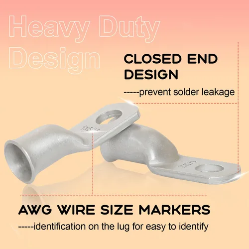 Miniatura 5 de 8 piezas de terminales de cable de cobre estañado de servicio pesado 1/0 AWG con espárrago de 3/8" y 8 piezas de terminales 1/0 AWG con espárrago