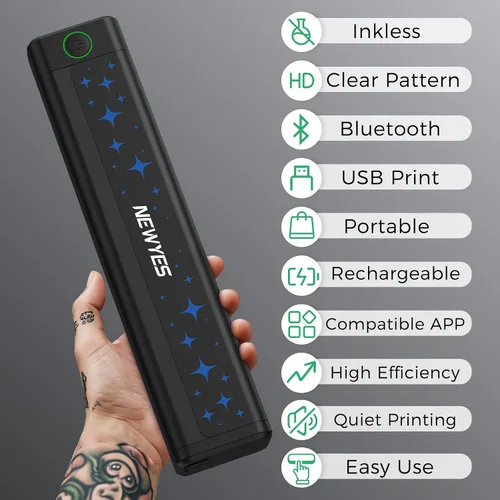 Miniatura 2 de NEWYES - Kit de impresora térmica portátil inalámbrica para plantillas de tatuajes For Tattoo Artists & Beginners, Matte Effect Clear Printing