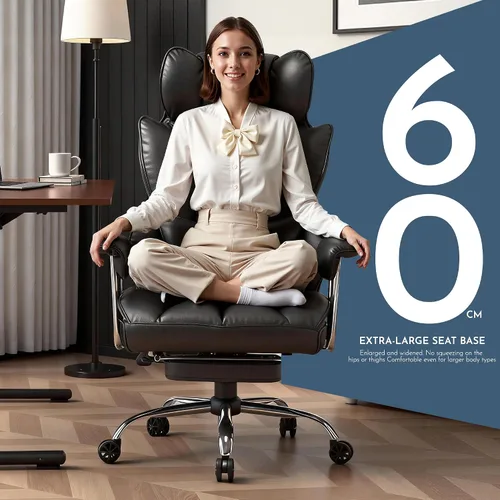 Miniatura 5 de Efomao Silla de oficina grande y alta de 400 libras, silla ejecutiva de escritorio de piel sintética con reposapiés y soporte lumbar, asiento