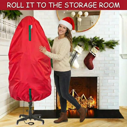 Miniatura 8 de Bolsa de almacenamiento vertical para árbol de Navidad - Se adapta a árboles artificiales de 7 pies y árboles topiarios de Navidad, cubierta Rojo