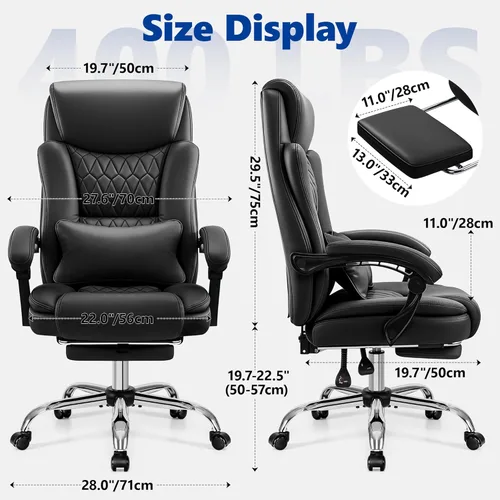 Miniatura 3 de Silla de oficina ejecutiva reclinable de 400 libras con reposapiés, silla de oficina ergonómica grande y alta, sillas de escritorio para oficina