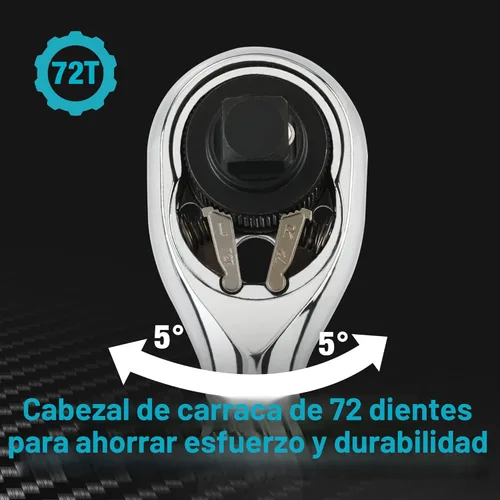 Miniatura 3 de DURATECH Llave de trinquete rechoncha de 1/4 pulgadas, destornillador de zócalo y broca, 72 dientes, aleación de cromo, acabado cromado