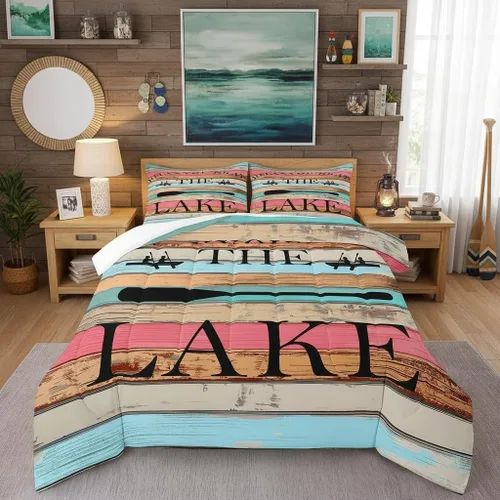 Miniatura 22 de Lake House - Juego de edredón tamaño individual, juego de ropa de cama rústica de granja vieja de 2 piezas para niños, adolescentes y adultos