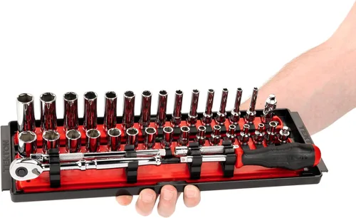 Miniatura 7 de TEKTON SKT03201 - Juego de llaves de vaso de 6 puntos y trinquete con rieles y bandeja de 1/4 de pulgada, 35 piezas (4-15 mm)