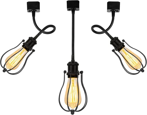 Kiven Cabezales de iluminación de pista tipo J, diseño vintage loft, luz negra de montaje en pista con cuello de cisne flexible, accesorio de