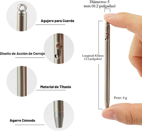 Miniatura 3 de Mini bolígrafo, bolígrafo EDC de titanio no tóxico con llavero, bolígrafo pequeño compacto y elegante