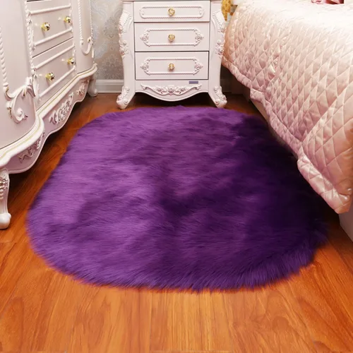Miniatura 3 de CHITONE Tapete largo de piel sintética rectangular esponjosa para asiento de silla, alfombra ovalada lanuda de piel artificial, sala de estar