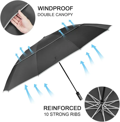Miniatura 3 de G4Free 54/62 Inch Windproof Inverted Umbrella with Reflective Stripe Large Compact Reverse Golf Umbrella for Rain 10 Ribs Double Canopy Travel