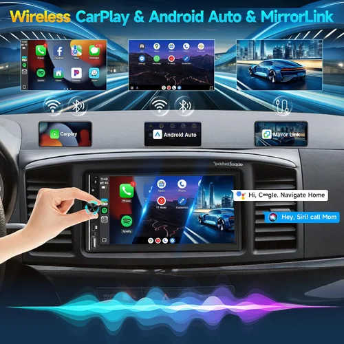Miniatura 2 de Leadfan Estéreo inalámbrico de doble DIN para automóvil con Apple Carplay, pantalla táctil de 7 pulgadas, receptor de audio para automóvil
