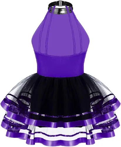 Miniatura 91 de CHICTRY Vestido tutú de ballet con lentejuelas brillantes para niñas y niñas, moderno disfraz de baile latino de jazz