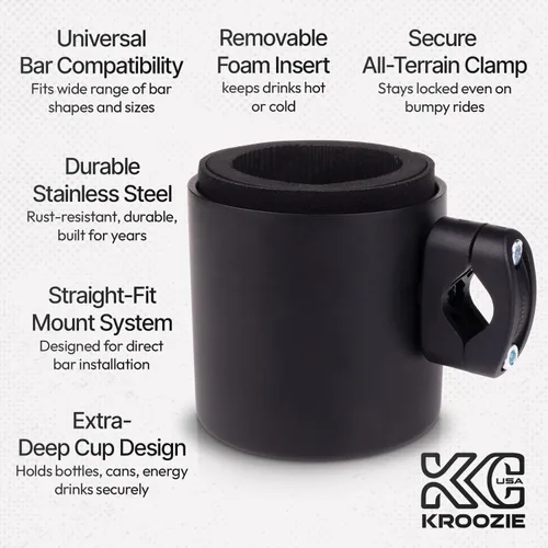 Miniatura 5 de Kroozie Stealth - Soporte para botella de bicicleta – Resistente portavasos de acero inoxidable para bicicleta para manillar – Para barras