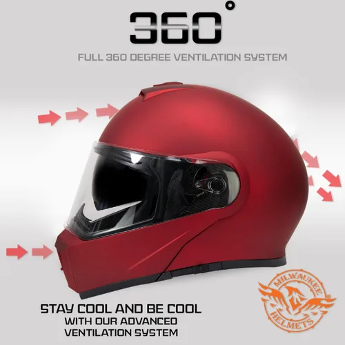 Miniatura 4 de Milwaukee Helmets MPH9827DOT Cypher - Casco modular de motocicleta avanzado rojo plano con visera abatible, pequeño